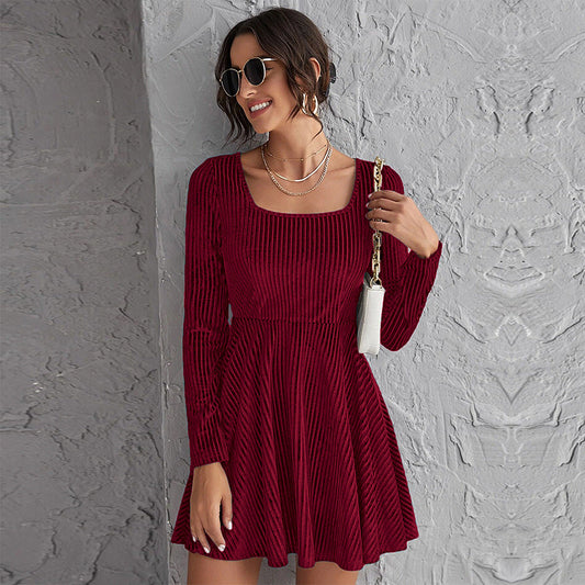 Kvinna A-Line Klänning Långärmad Högkvalitativt Tyg-1