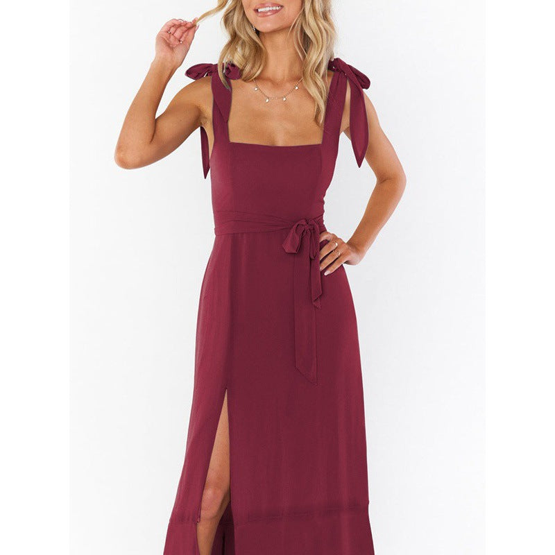 Maxiklänning Dam Lång Ärmlös Kvadratisk Halsringning Polyester-2
