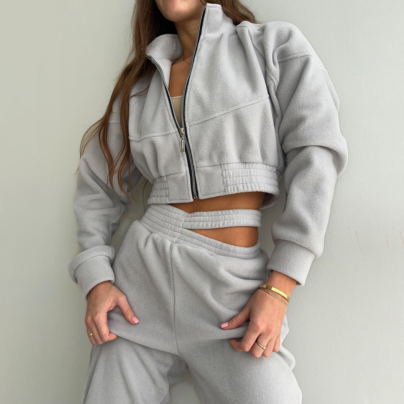 Kvinnors Träningsdräkt Fleece Smickrande Silhuett 1