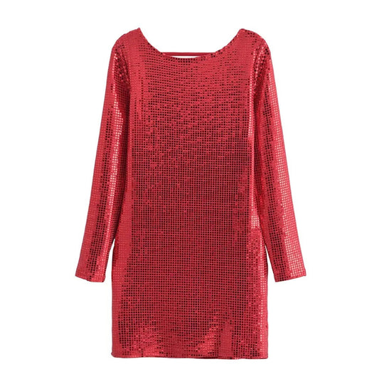 Dam Aftonklänning Långärmad Glittrande Tyg Elegant Festklänning 1