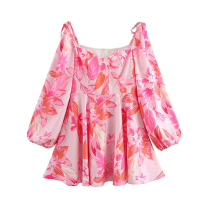 Kvinna A-Linje Klänning Blommönster Polyester-1