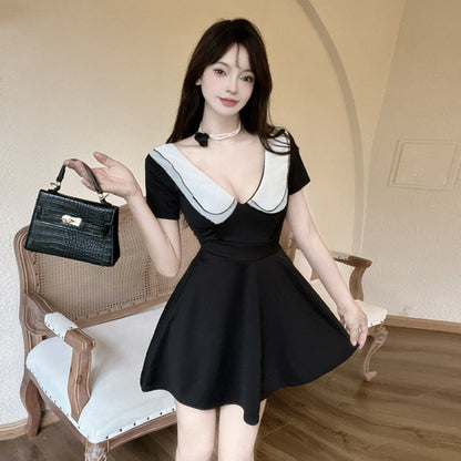 Variant image for Damklänning Mini Djup V-Krage Polyester Svängande Stil-1