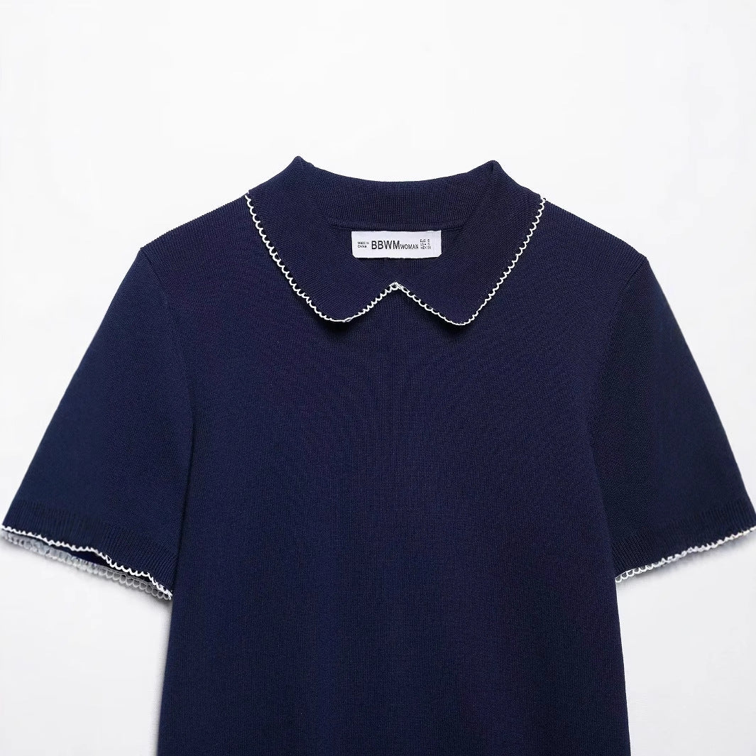 Kvinnors Polo Topp Peter Pan-krage Bomullsmix 3