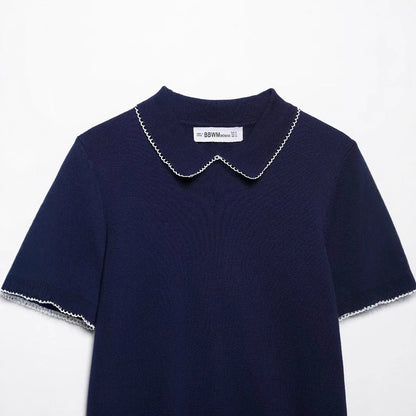 Kvinnors Polo Topp Peter Pan-krage Bomullsmix 3