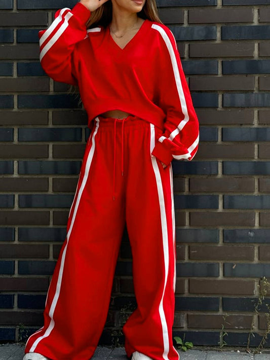 Dam V-ringad Tröja och Byxor Set Polyester Spandex-1