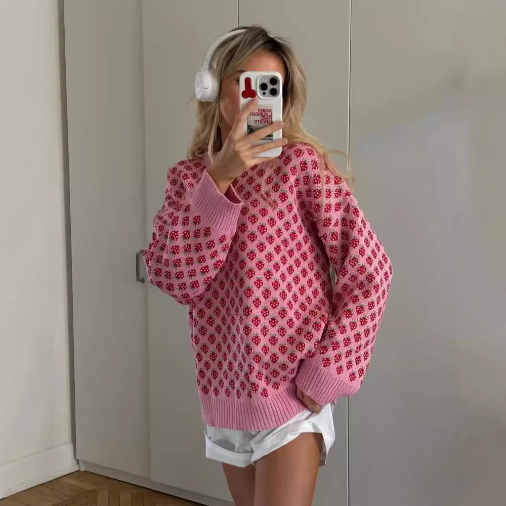 Stickad Dam Tröja i Mjuk Ull med Cirkulär Halsringning och Unikt Mönster – Perfekt för Vardags och Fest 5