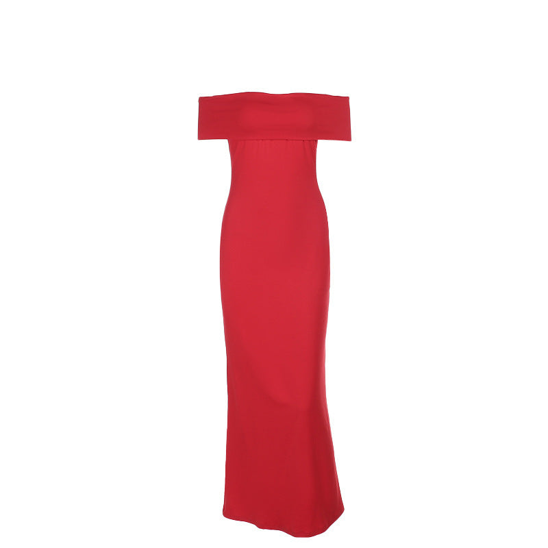 Maxiklänning Dam Off-Shoulder med Rüschendetalj Elastiskt Material 6