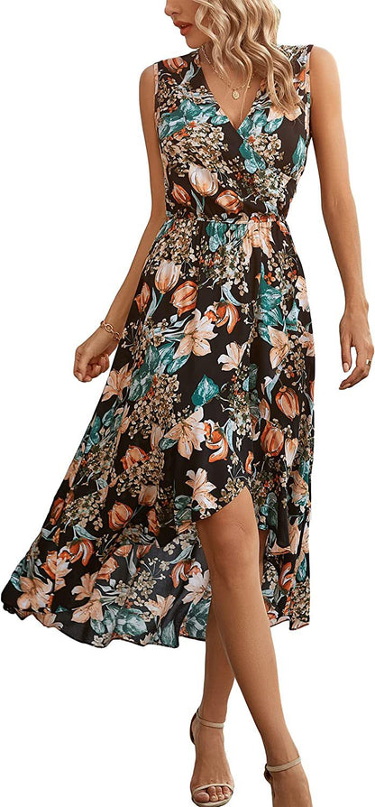 Dam Klänning Wrap Back Lätt Material V-Ringning Ärmlös Fina Dam Klänningar 1