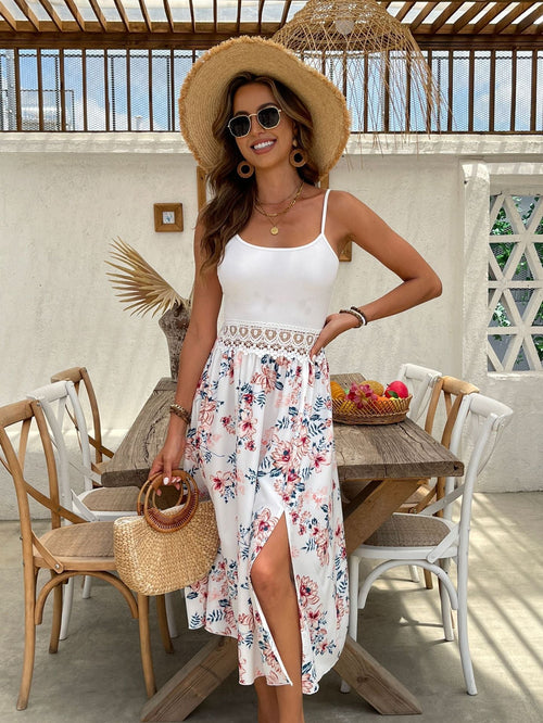 Damklänning A-Linje Blommig Mönster Polyester Medel Längd-1