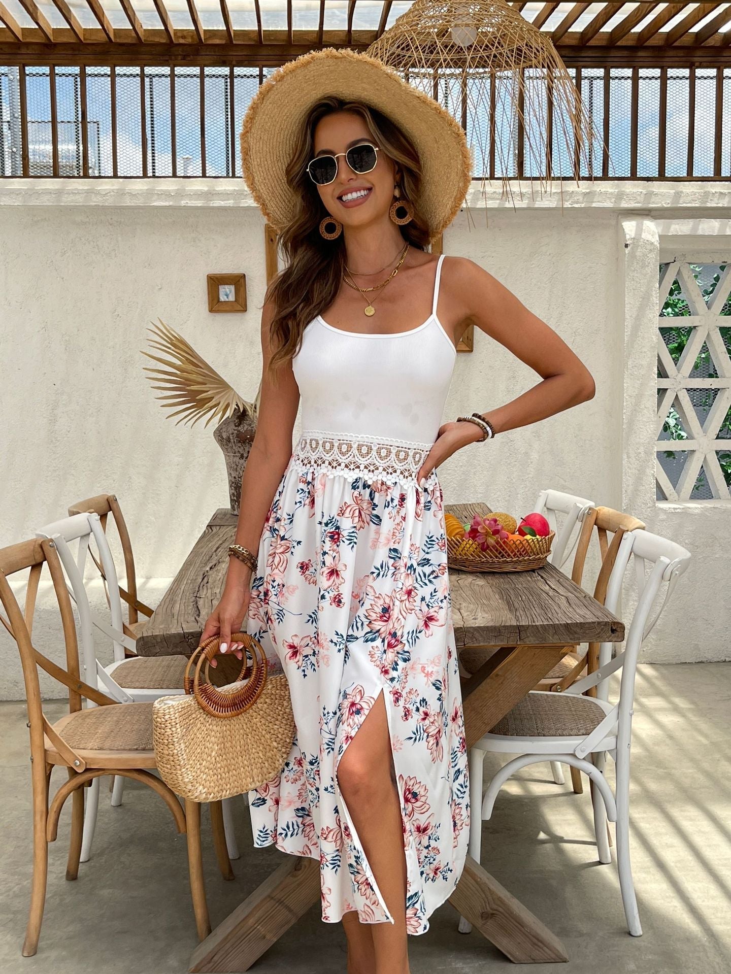 Variant image for Damklänning A-Linje Blommig Mönster Polyester Medel Längd-1