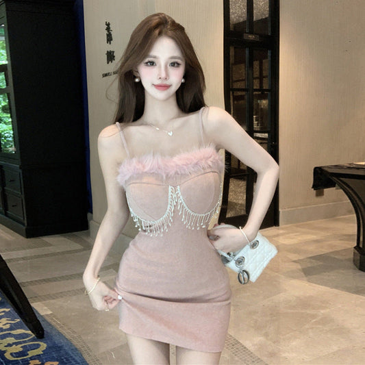 Kvinnors Spaghetti Klänning Axel-Fri Polyester med Strassdetaljer-1