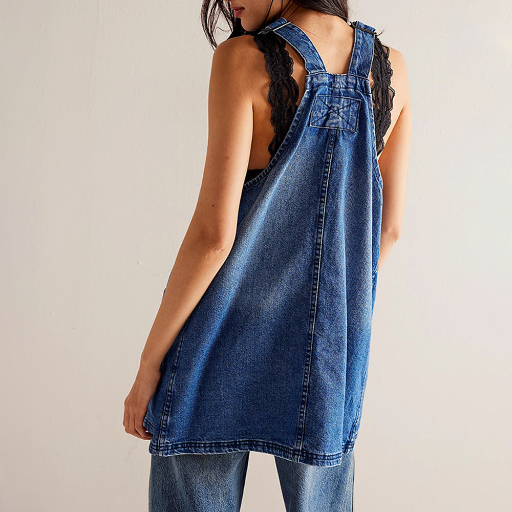 Damklänning Justerbar Denim A-Linje Mini Klänning-3