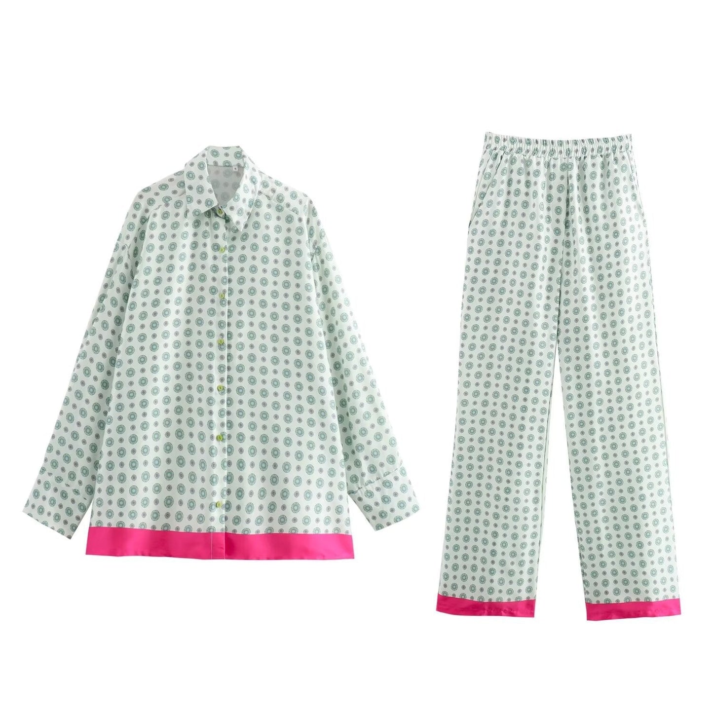 Herr Pyjamas Set Långärmad Punkttryck Mjuk Bomull-2