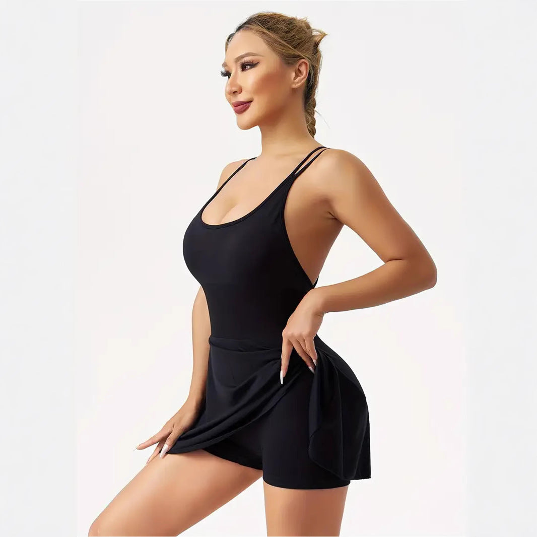Damklänning Sportig U-Hals Spaghetti-Bärar 100% Polyester Kort-3