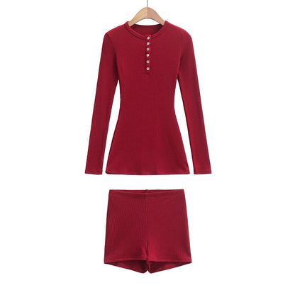 Kvinnors Loungewear Set Långärmad Blus och Shorts Mjuk Bomull 4