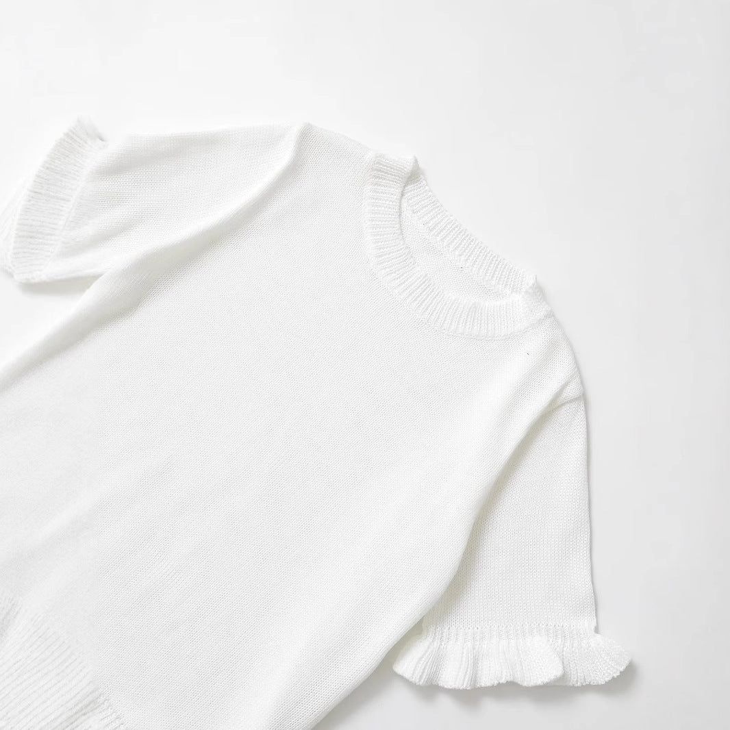 Kvinnors T-shirt Rufsade Ärmar Andningsbart Material-3