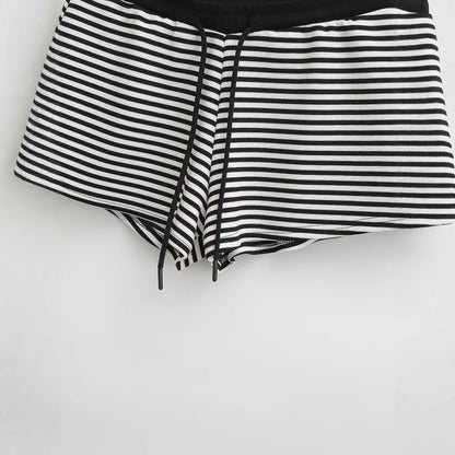 Kvinnors Simshorts Elastisk Midja Snabbtorkande Tyg Randigt Mönster-4