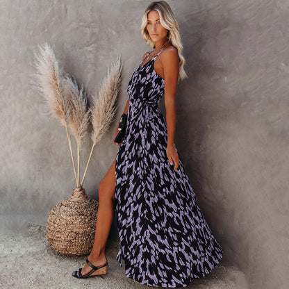 Kvinnors Midi Klänning Blommönster Polyester Dolda Remmar-4