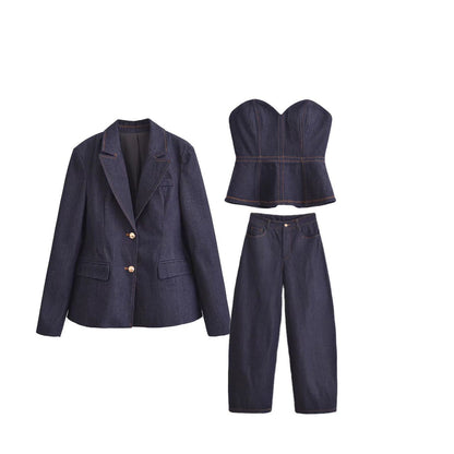 Dam Blazer Bustier Set Denim Polyester-2