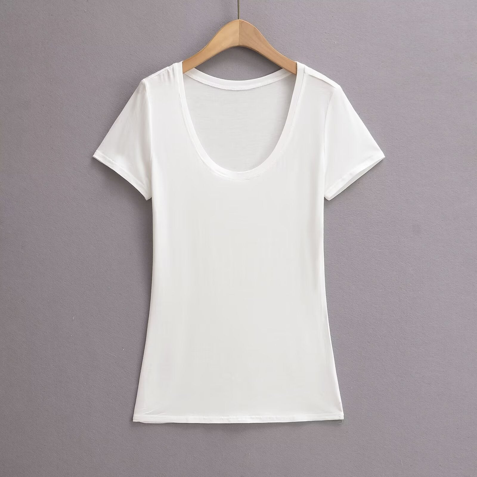 Kvinnors T-Shirt Basmodell Rund Hals Bomull-5