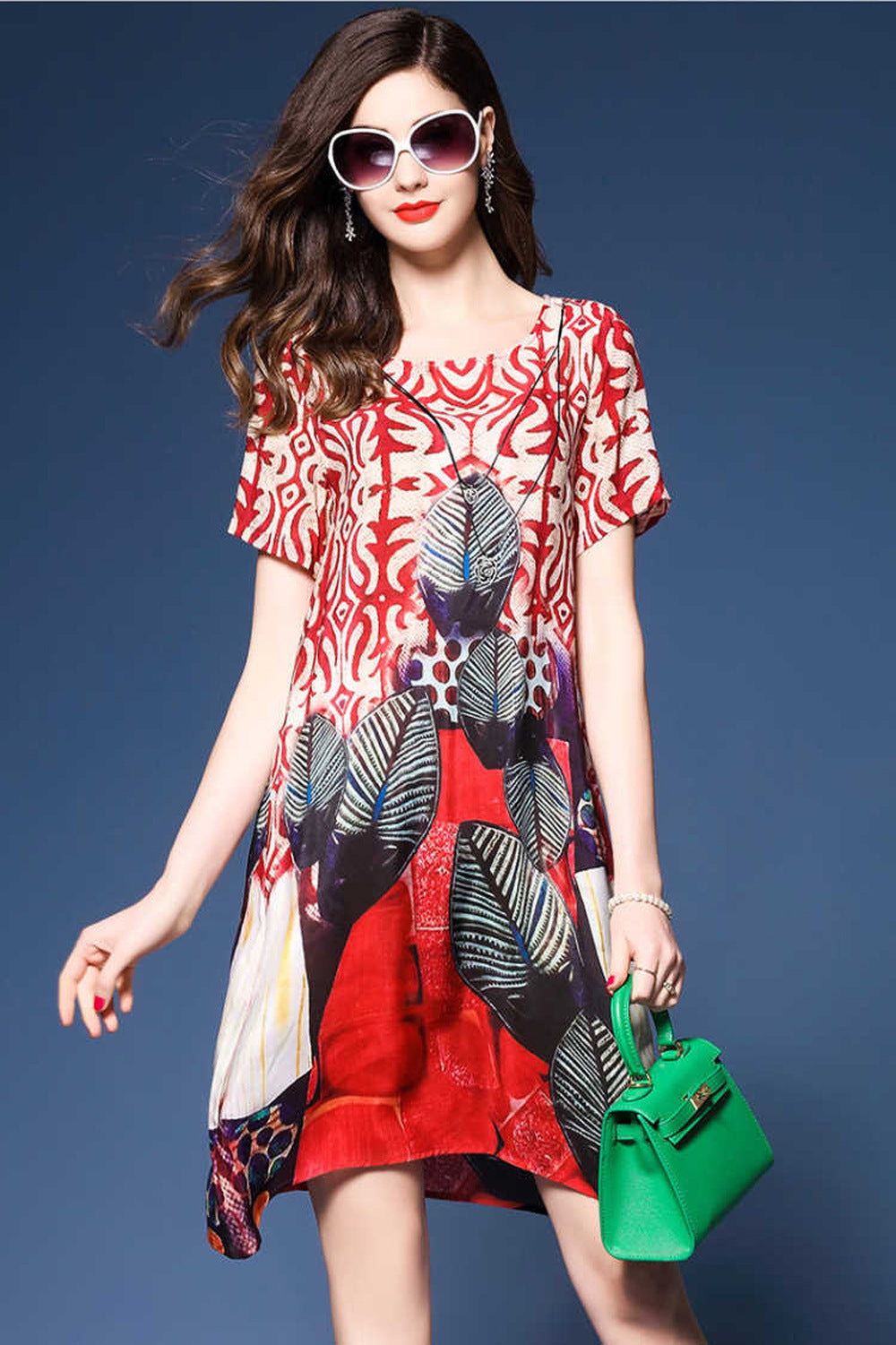 Kvinnors Midi Klänning A-Linje Tryckt Polyester 1