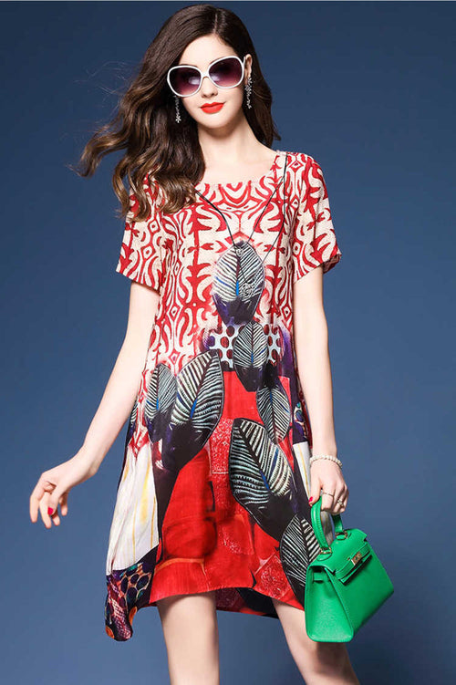 Kvinnors Midi Klänning A-Linje Tryckt Polyester 1