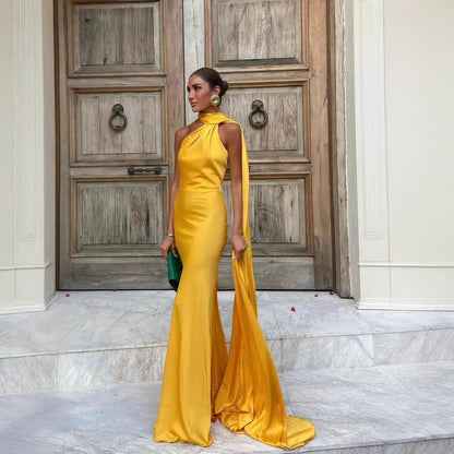 Kvinnors Aftonklänning Draperad med Ensidig Axel i Strömmande Tyg 4