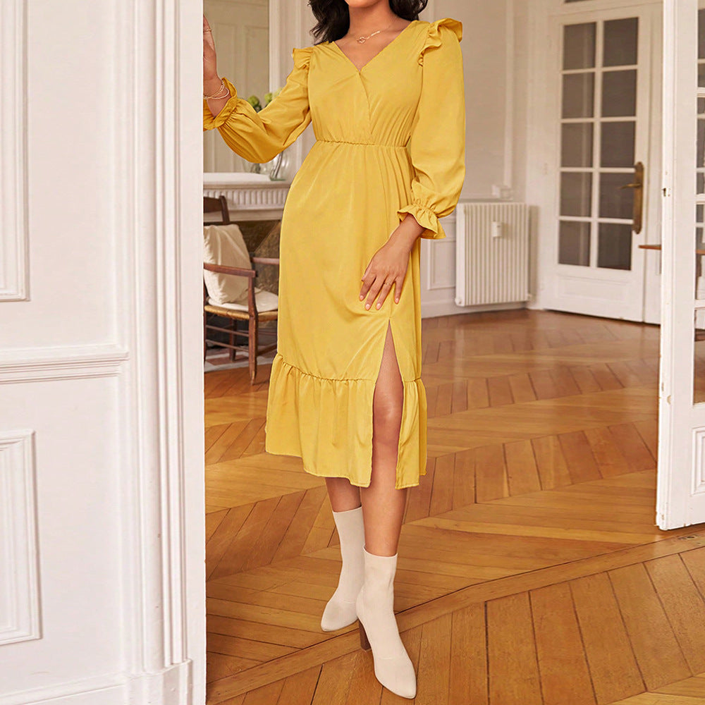 Kvinnors Lång Klänning Öppen Rygg Patchwork Högkvalitativt Tyg-4