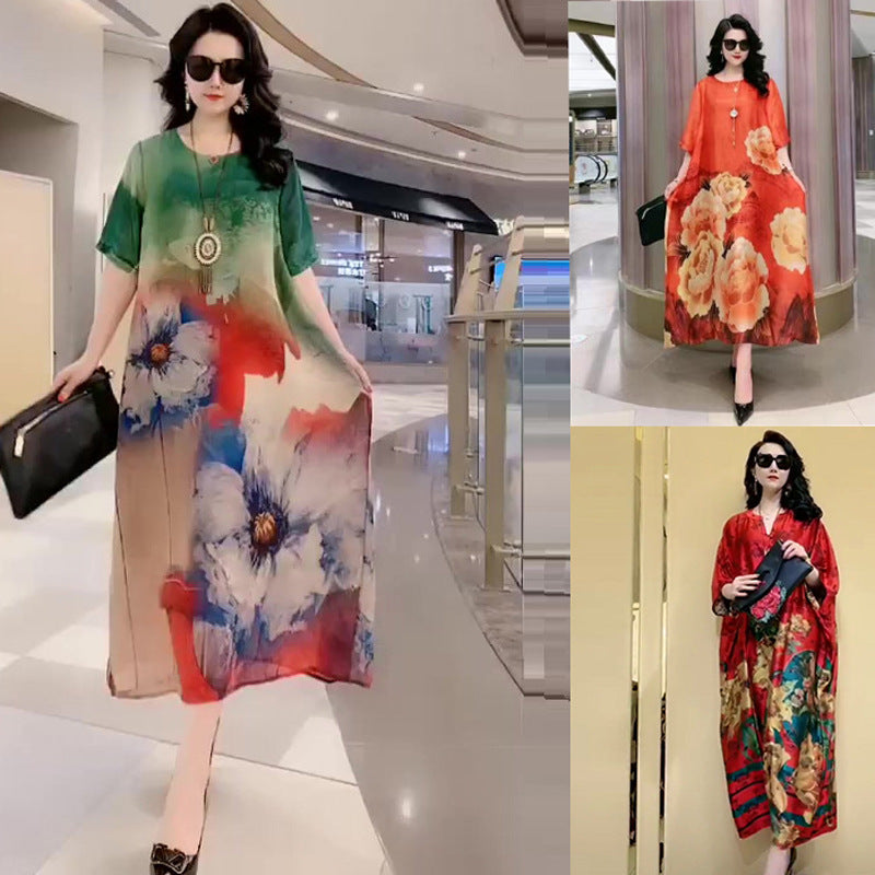 Dam Lång Kjol Blommönster Polyester Elegant och Mångsidig-2