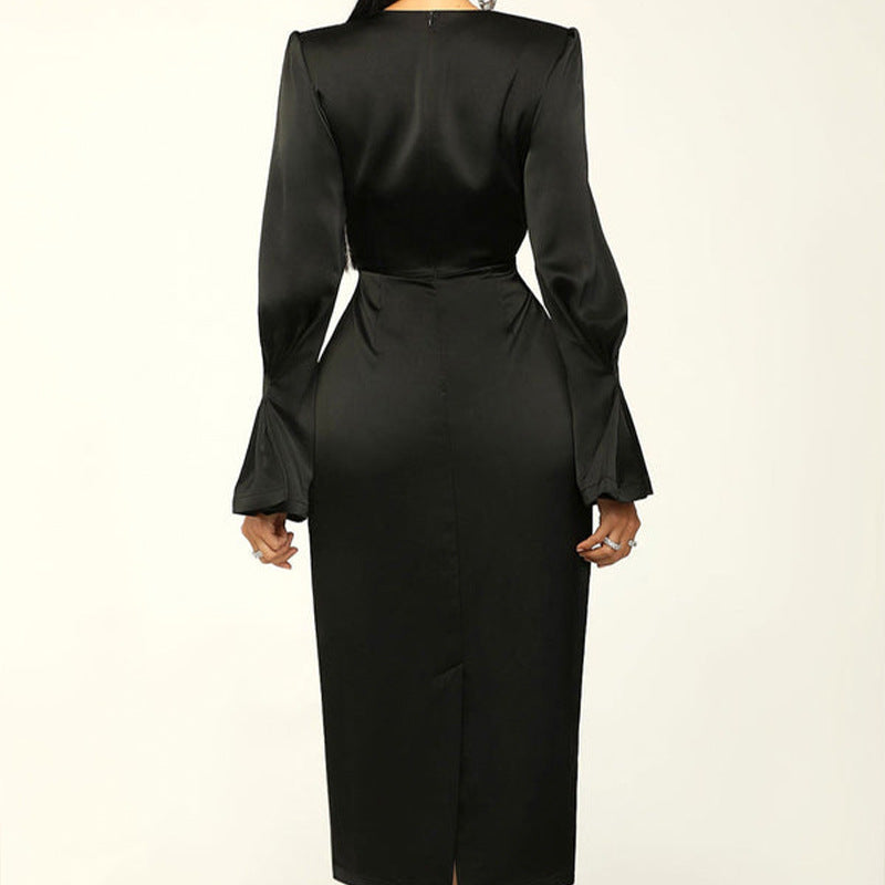 Elegant Damklänning med Långa Ärmar och Medelstor Midja i Polyester – Perfekt för Formella och Vardags Tillfällen 2