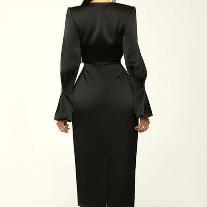 Elegant Damklänning med Långa Ärmar och Medelstor Midja i Polyester – Perfekt för Formella och Vardags Tillfällen 2