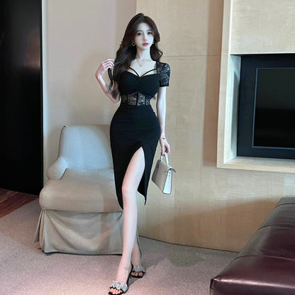 Dam Klänning Kortärmad Fyrkantig Halsringning Bomull-2