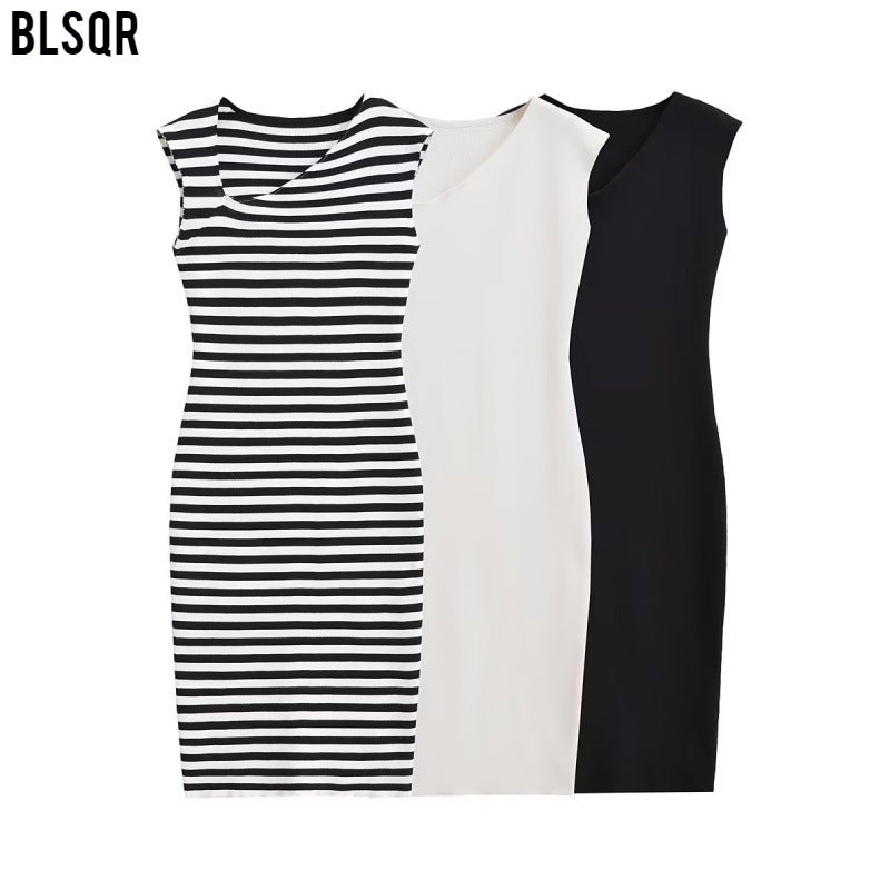 Kvinnors Bodycon Klänning Asymmetrisk Nacke Stickad-2