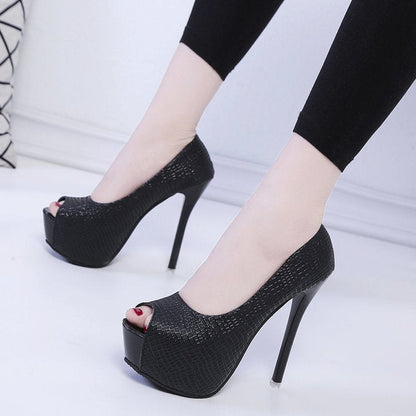 Kvinnor Peep-Toe Pumpar Hög Blockhäl Syntetiskt Läder 2