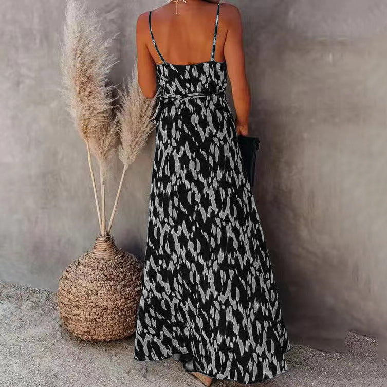 Kvinnors Midi Klänning Blommönster Polyester Dolda Remmar-5