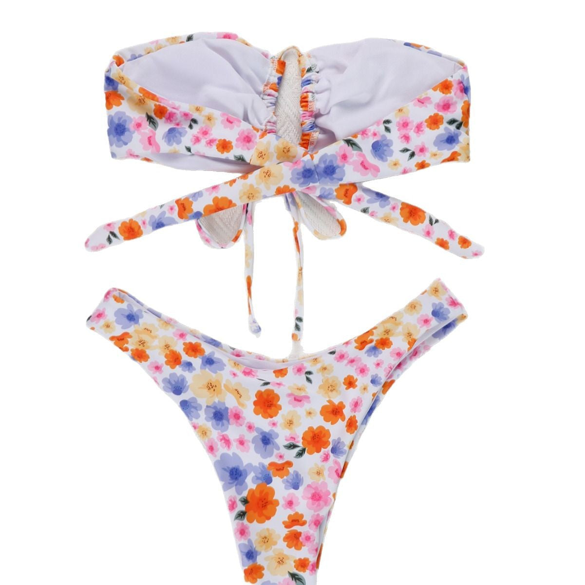 Dam Bikini Bandeau Blommig Design med Justerbara Sidoband-5