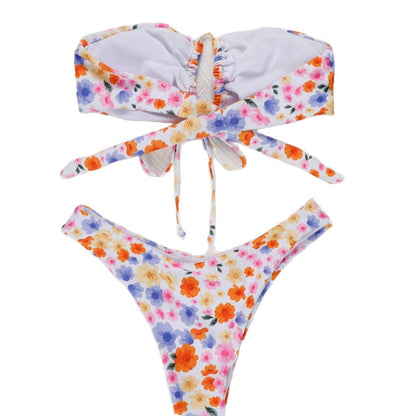 Dam Bikini Bandeau Blommig Design med Justerbara Sidoband-5
