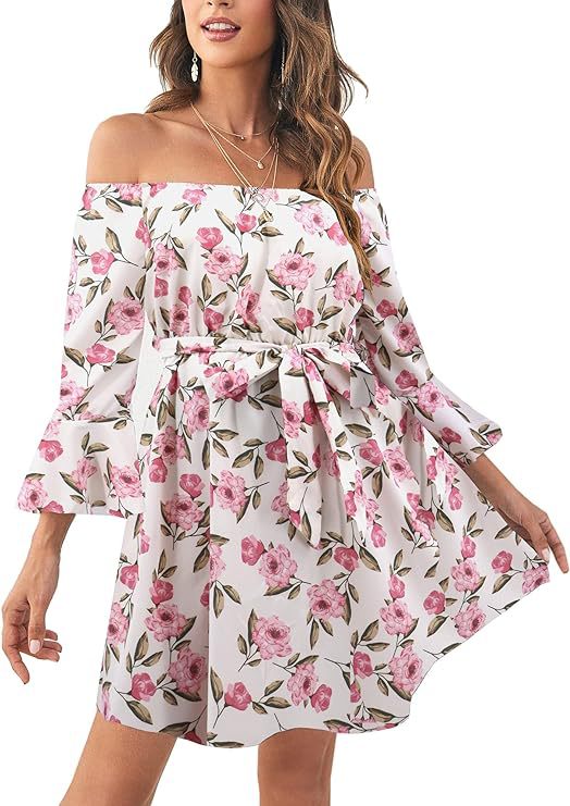 Kvinnors Off-Shoulder Blommaklänning Lätt Material 7