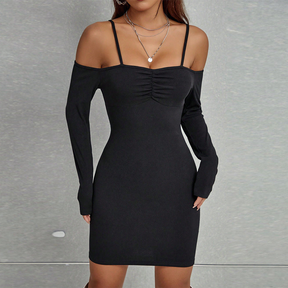 Dam Bodycon Klänning Långärmad Monokrom Polyester-1