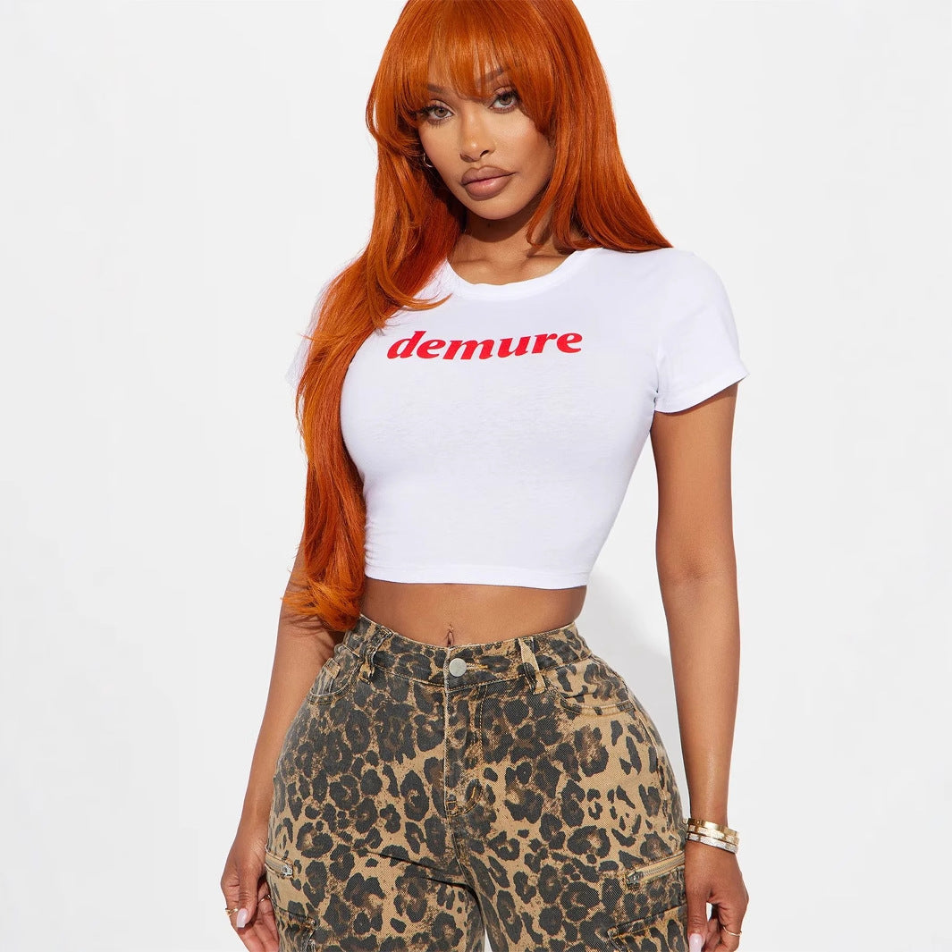 Dam T-shirt Kortärmad Crop Top Polyester med Cirkulär Halsringning-2