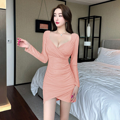 Damklänning Bodycon Oregelbunden V-Hals Högkvalitativt Tyg-3