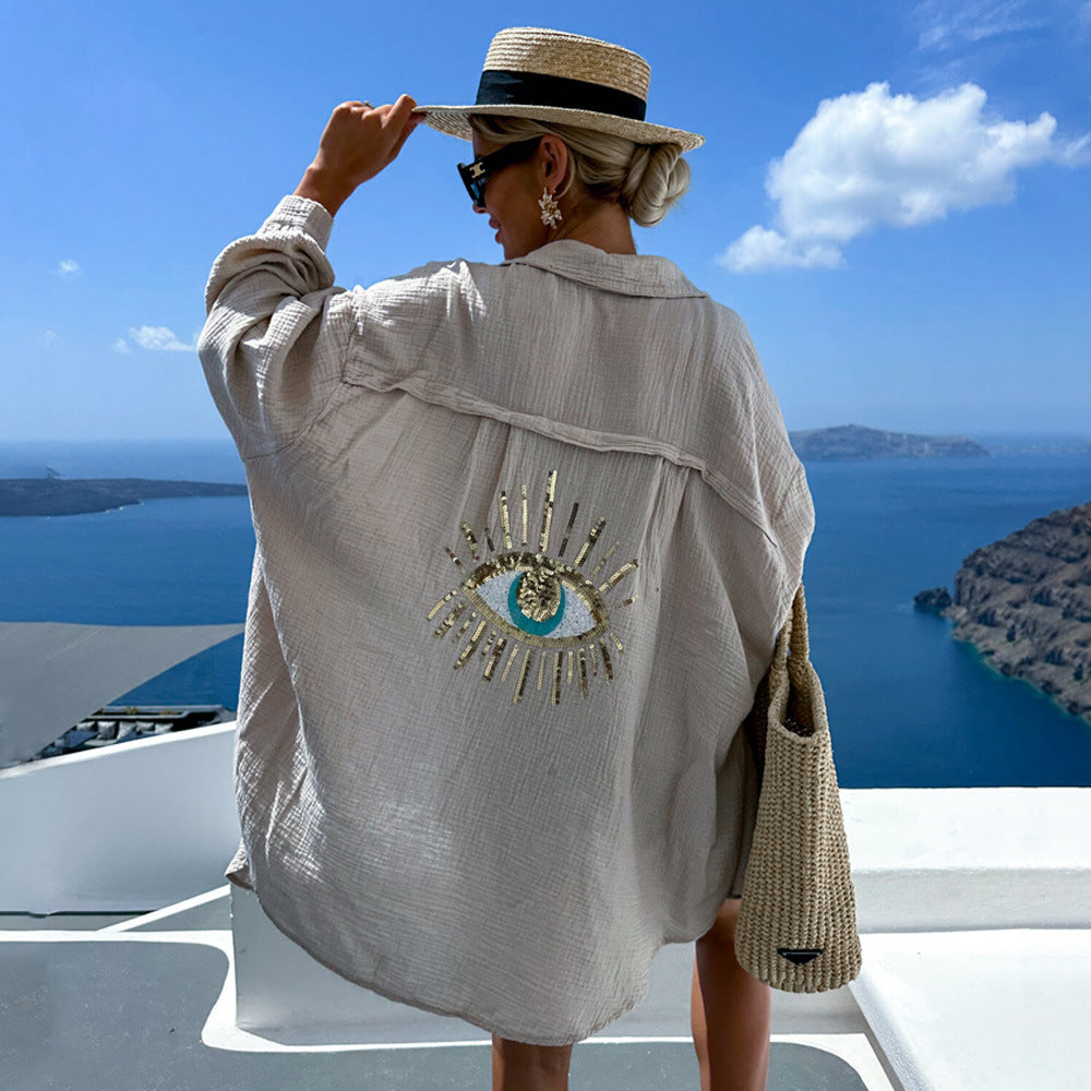 Variant image for Dam Skjorta V-ringad med Fickor Polyester Långärmad-6