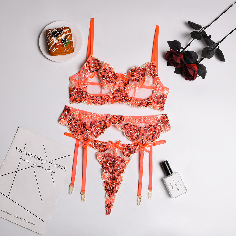 Damunderkläder Set Blommönster Snygga Underkläder i Polyester-1