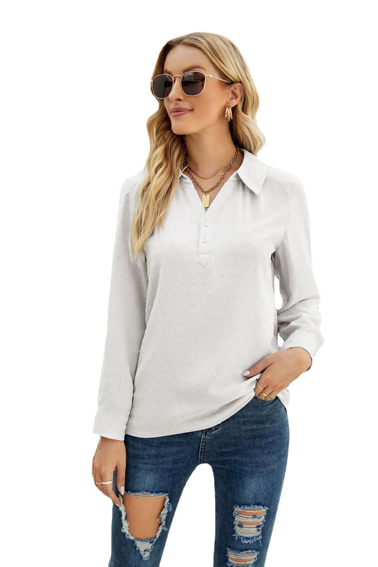 Kvinnors Långärmad Topp Standhals Jacquard Polyester-1