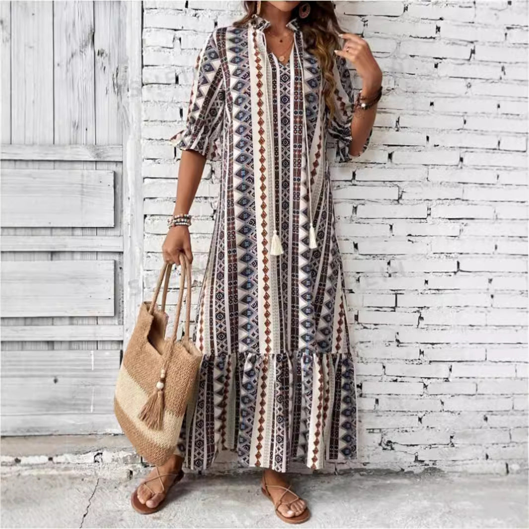 Fina Damklänningar A-Linje V-Ringning med Petalärmar i Polyester-2