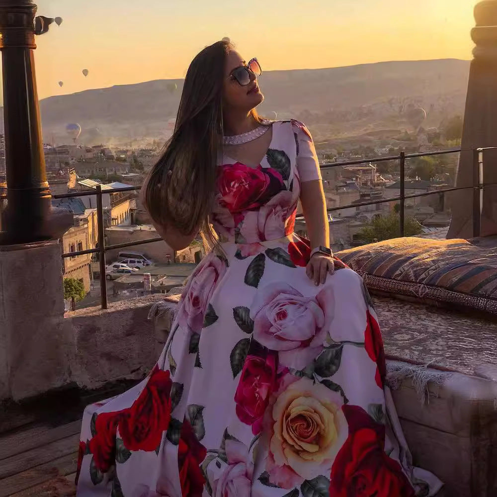 Kvinnors Kortärmad Klänning 3D-tryck Polyester Chiffon-5