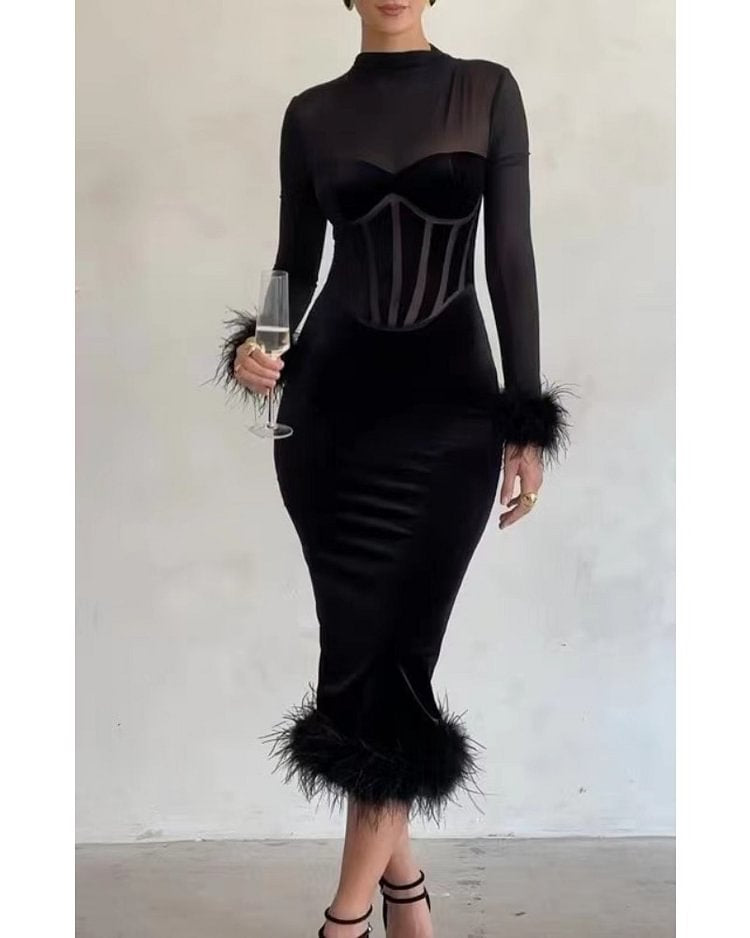 Fina Dam Klänningar Off-Shoulder Bodycon Sammet Lång-5