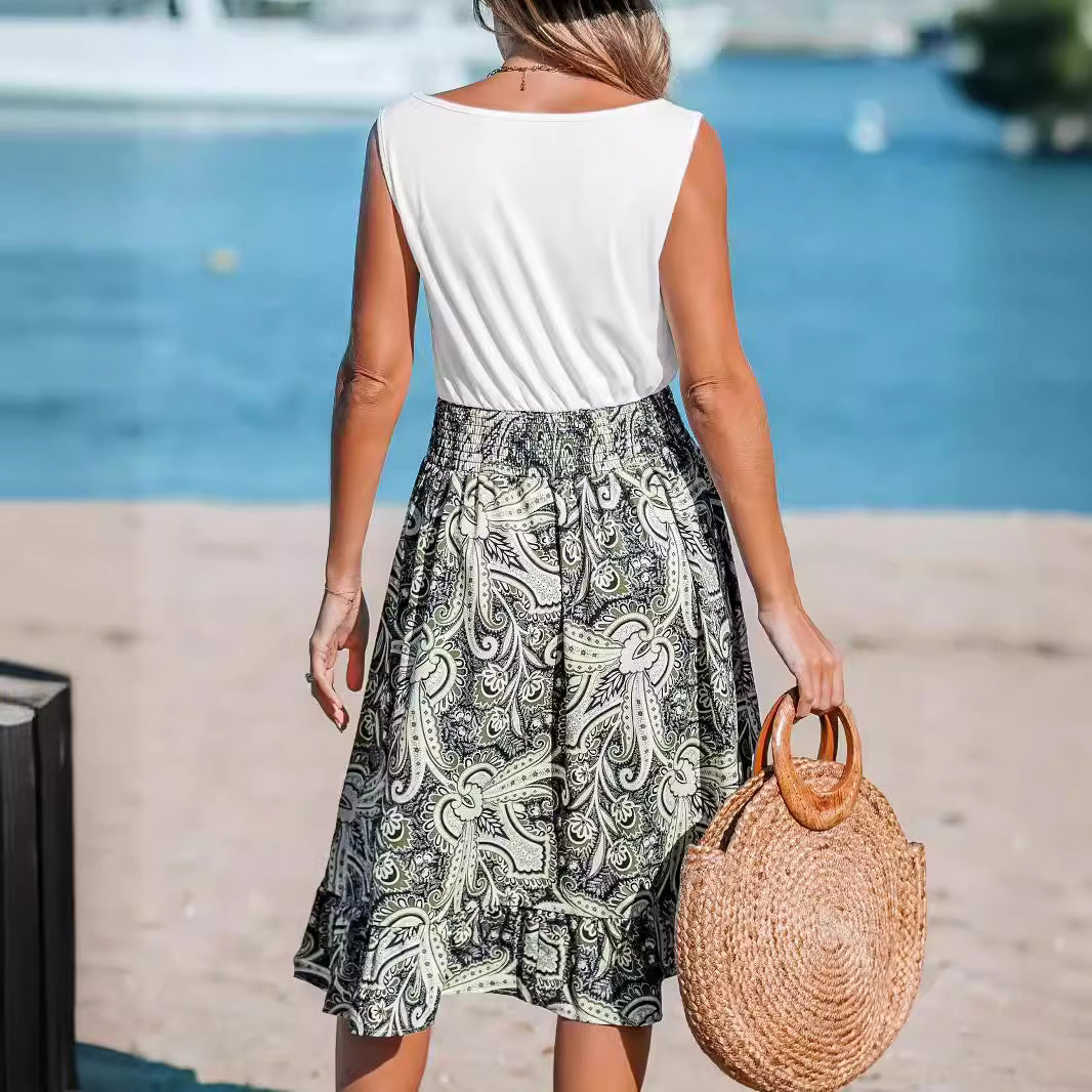 Damklänning A-Line Geometrisk Tryckt Polyester Midi-4