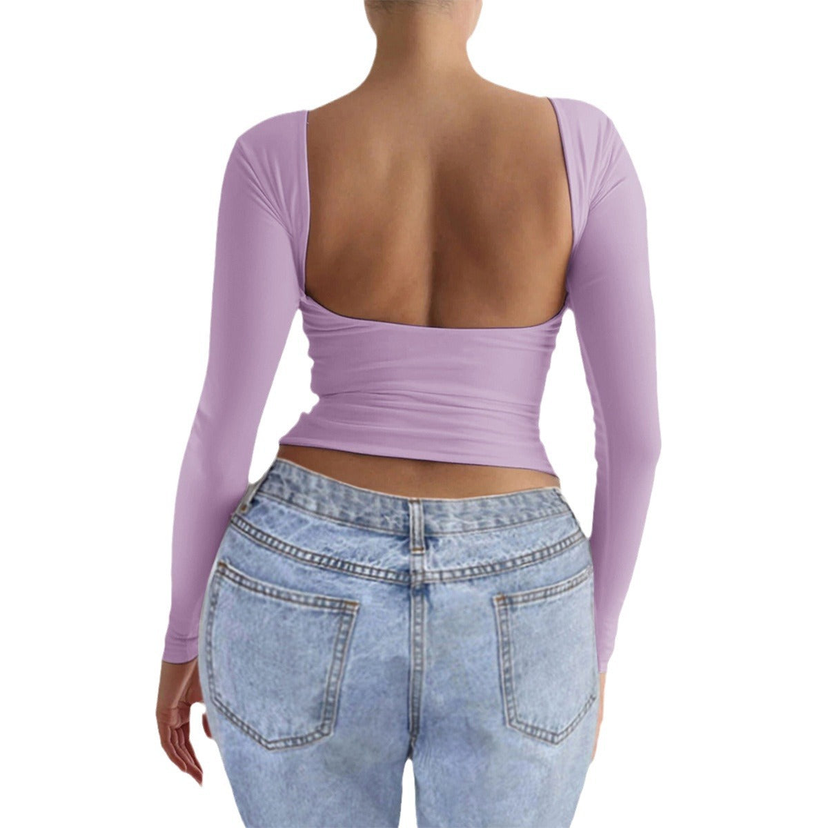 Dam Slim Fit Långärmad Topp Minimalistisk Bomull för Fest-4