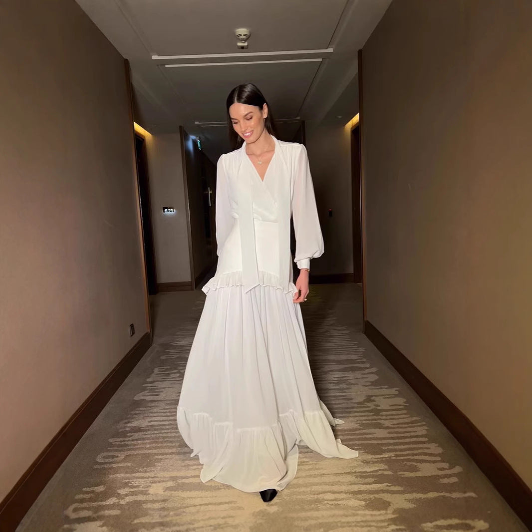 Dam Maxikjol Lång Ärmar Patchwork Högkvalitativt Tyg-5